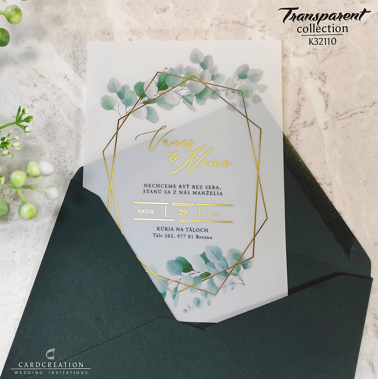 Transparentné svadobné oznámenia K32110