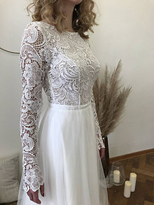 Šaty - Čipkové svadobné šaty s dlhým rukávom Eliška - 15688523_