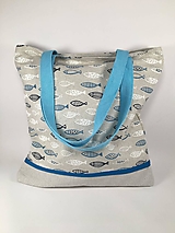 Nákupné tašky - Veľká textilná taška s rybami (s prúžkom) - 15692572_