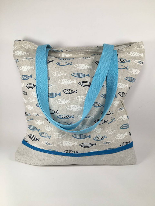  - Veľká textilná taška s rybami (s prúžkom) (s vreckami a zipsom) - 15692572_