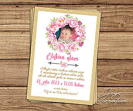 Papiernictvo - Pozvánka na narodeniny, detská pozvánka (Zlatá s kvetmi) - 15690565_