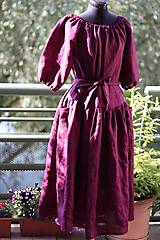 Šaty - Lněné šaty, purpurové - 15692793_