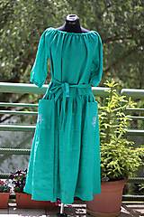 Šaty - Lněné šaty, zelenomodré - 15692802_