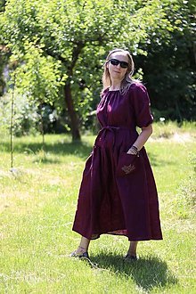 Šaty - Lněné šaty, purpurové - 15692798_