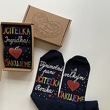 Ponožky, pančuchy, obuv - Maľované ponožky pre PANI UČITEĽKU (tmavomodré s pestrofarebnou maľbou) - 15693223_