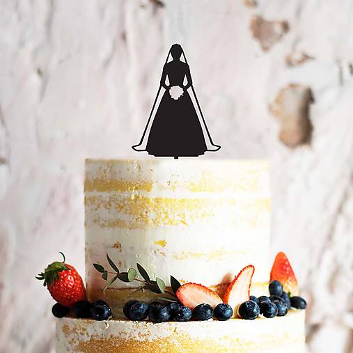 Dekorácie - Zápich na tortu - Nevesta 3 (Zlatá) - 15694037_