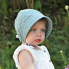 Detské čiapky - Letný detský ľanový čepček bodka na petrolejovej - 15696651_