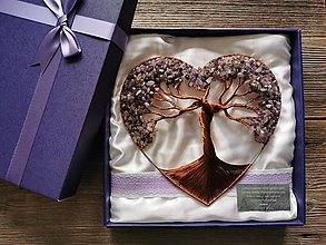 Dekorácie - Strom života srdce 25cm  (Meď Ametyst) - 15696254_