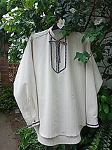 Pánske oblečenie - Prúžkovaná folklórna ľanová košeľa (rôzne farby) - 15695656_