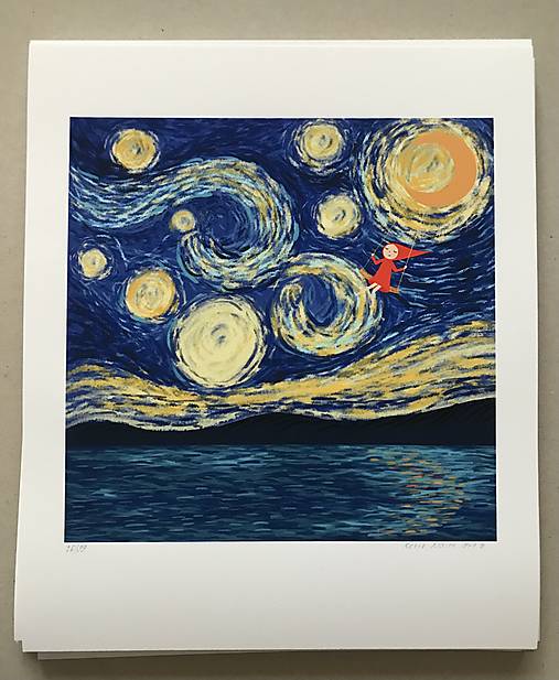 Red at Starry Night, Giclée artprint 30x36cm