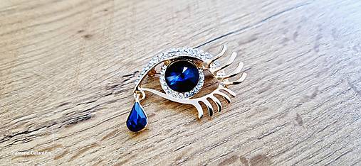 Galantéria - Aplikácia Oko so slzou zlatomodrá - 15698697_