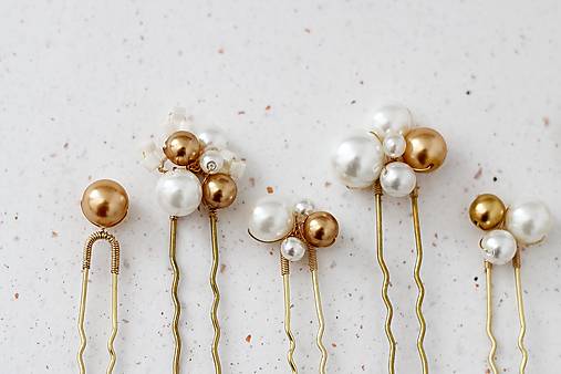 Svadobné perlové vlásenky Olívia (Bielo-zlaté)