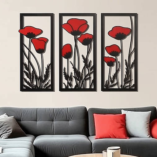 Obrazy - Vlčie maky vyrezávaný 3D obraz (45 x 21 cm spolu 63 cm - Čierna) - 15699745_