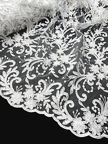 Textil - Svadobná biela krajka zdobená korálkami - 15699633_