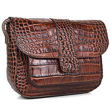Kabelky - Malá kožená kabelka crossbody z hovädzej kože s dezénom krokodíla v hnedej farbe - 15698753_