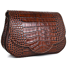 Kabelky - Kožená kabelka crossbody z hovädzej kože s dezénom krokodíla v hnedej farbe - 15698925_