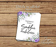 Úložné priestory & Organizácia - Samolepiace svadobné etikety na víno v dizajne s fialovými kvetmi - 15700101_