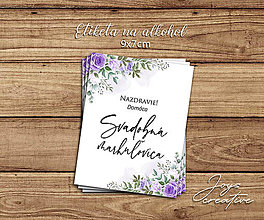 Úložné priestory & Organizácia - Samolepiace svadobné etikety na víno v dizajne s fialovými kvetmi  (fialové ruže) - 15700101_