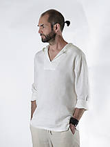 Topy, tričká, tielka - Ľanové tričko s kapucňou KLENOVEC - 15698836_