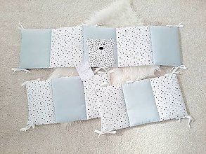 Detský textil - Mantinel biely macko/ modré a bodkofliačikové panely   240cmx30cm - 15703116_