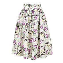Sukne - ELA - áčková sukňa s vreckami (88_biela s fialovými kvetmi) - 15701441_