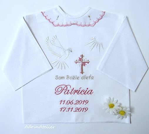 Detské oblečenie - košielka na krst-vyšívaná (ružovo strieborná) - 15703812_