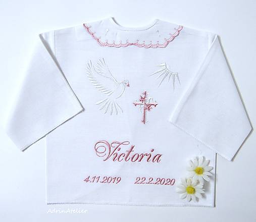 Detské oblečenie - košielka na krst-vyšívaná (ružovo biela) - 15703813_