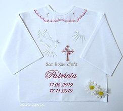Detské oblečenie - košielka na krst-vyšívaná (ružovo strieborná) - 15703812_