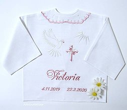 Detské oblečenie - košielka na krst-vyšívaná (ružovo biela) - 15703813_