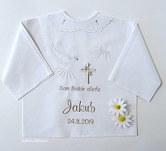 Detské oblečenie - košielka na krst-vyšívaná (bielo strieborná) - 15703814_