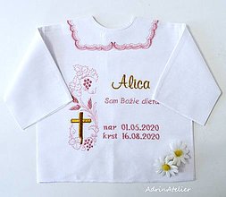 Detské oblečenie - košielka na krst-vyšívaná (ružová-zlatá) - 15703817_