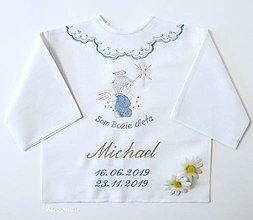 Detské oblečenie - Košielka na krst vyšívaná (košielka modro strieborná) - 15703822_