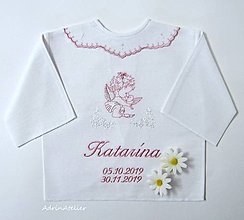 Detské oblečenie - vyšívaná košielka na krst (ružovo biela) - 15703825_