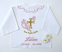 Detské oblečenie - košielka na krst-vyšívaná (ružovo zlatá) - 15703876_