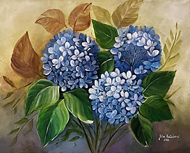 Obrazy - Modré hortenzie - maľba - 15704655_