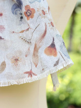Šatky - Exkluzívna ľanová prírodná šatka s kvetinovou potlačou "Ofelia" - 15705980_