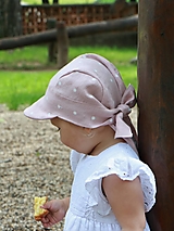 Detské čiapky - Letný ľanový šilt bodka na ružovej - 15708004_