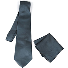 Pánske doplnky - SET Hodvábna kravata + vreckovka v antracitovej farbe, ručná výroba - 15707500_