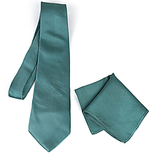 Pánske doplnky - SET Hodvábna kravata + vreckovka v smaragdovo zelenej farbe, ručná výroba - 15707587_