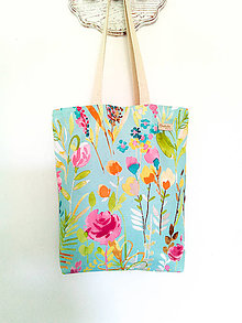 Nákupné tašky - Taška Akvarelová lúka na tyrkyse - 15707256_