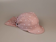 Detské čiapky - Letný ľanový šilt bodka na ružovej - 15710210_