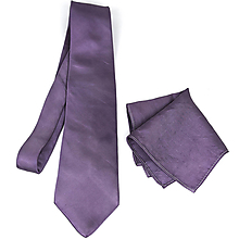 Pánske doplnky - SET Hodvábna kravata + vreckovka v tmavo fialovej farbe, ručná výroba - 15708982_