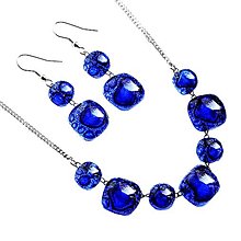 Sady šperkov - Sada šperkov, modré bublinkové sklo, segmentová 7+2 - 15710054_
