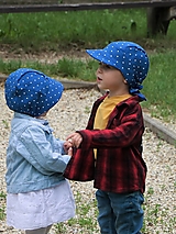 Detské čiapky - Letný ľanový šilt bodka na modrej - 15712473_