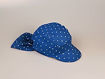 Detské čiapky - Letný ľanový šilt bodka na modrej - 15712477_