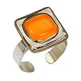 Prstene - Dámsky prsteň oranžové maľované sklo, chirurgická oceľ, platina - 15712232_