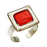 Prstene - Dámsky prsteň červené maľované sklo, chirurgická oceľ, platina - 15712233_