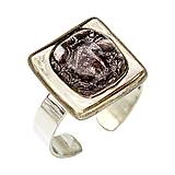 Prstene - Dámsky prsteň hnedé bublinkové sklo, chirurgická oceľ, platina - 15712265_