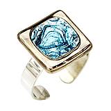 Prstene - Dámsky prsteň tyrkysový, české bublinkové sklo zdobené platinou, chirurgická oceľ - 15712280_