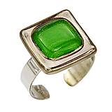 Prstene - Dámsky prsteň zelené maľované sklo, chirurgická oceľ, platina - 15712286_